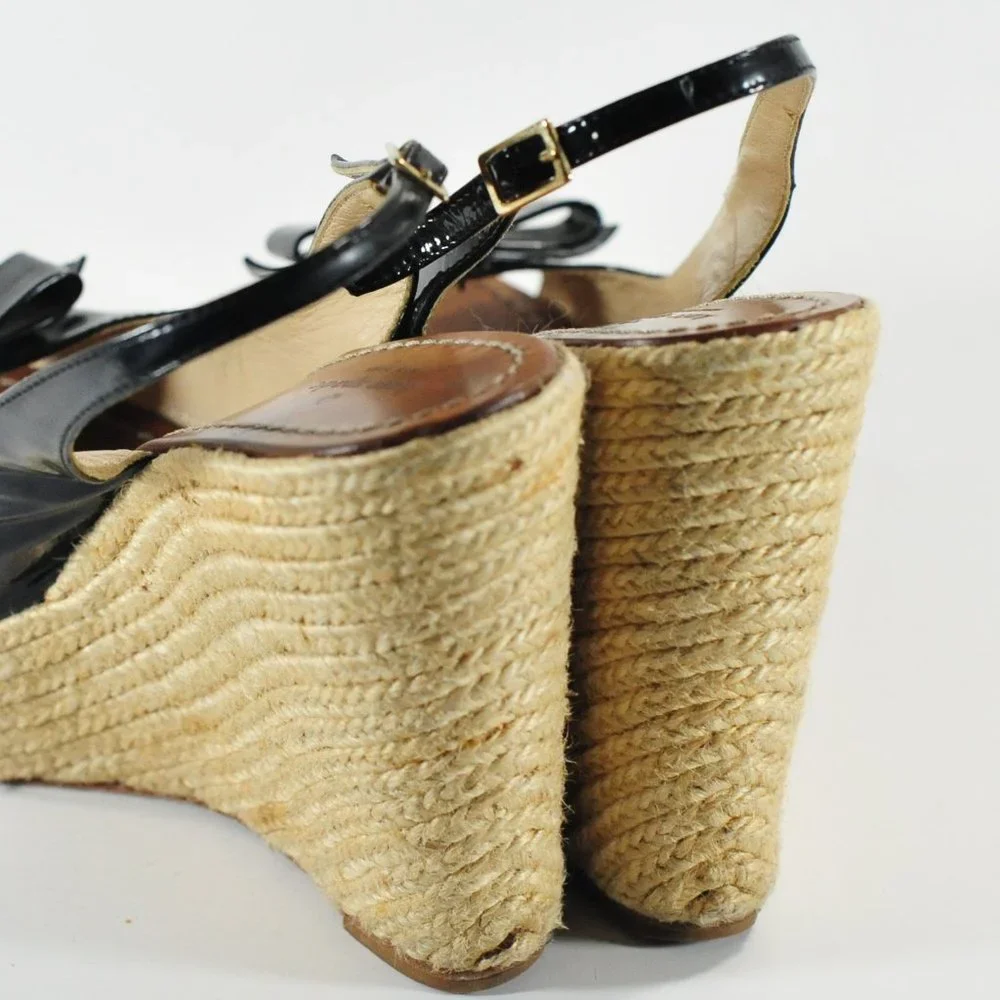 Kate Spade New York Black Patten Leather & Jute Wedge
